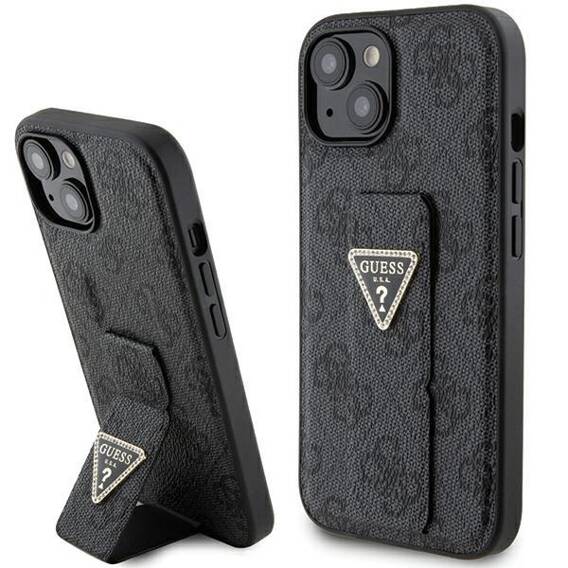 Original Case APPLE IPHONE 15 Guess Hardcase Grip Stand 4G Triangle Strass (GUHCP15SPGS4TDK) black