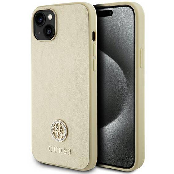 Original Case APPLE IPHONE 15 Guess Hardcase Leather 4G Metal Logo Strass
 (GUHCP15SPS4DGPD) gold