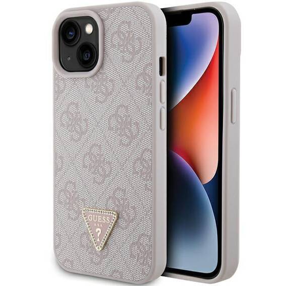 Original Case APPLE IPHONE 15 Guess Hardcase Leather 4G Triangle Strass (GUHCP15SP4TDPP) pink