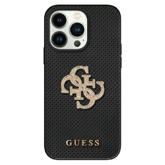 Original Case APPLE IPHONE 15 Guess Hardcase Leather Perforated 4G Glitter Logo (GUHCP15SPSP4LGK) black