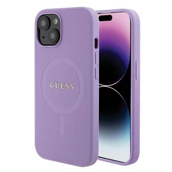 Original Case APPLE IPHONE 15 Guess Hardcase Saffiano MagSafe (GUHMP15SPSAHMCU) purple