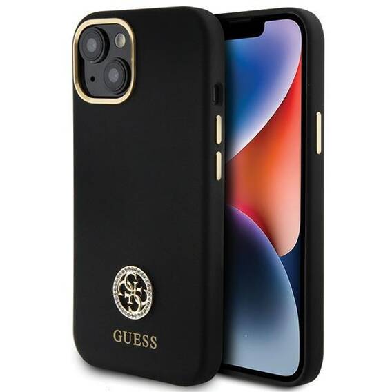 Original Case APPLE IPHONE 15 Guess Hardcase Silicone Logo Strass 4G (GUHCP15SM4DGPK) black