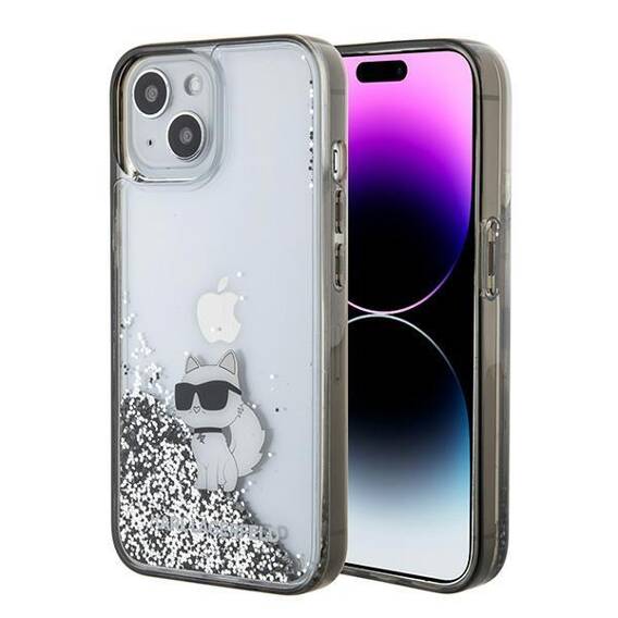 Original Case APPLE IPHONE 15 Karl Lagerfeld Hardcase Liquid Glitter Choupette (KLHCP15SLKCNSK) transparent