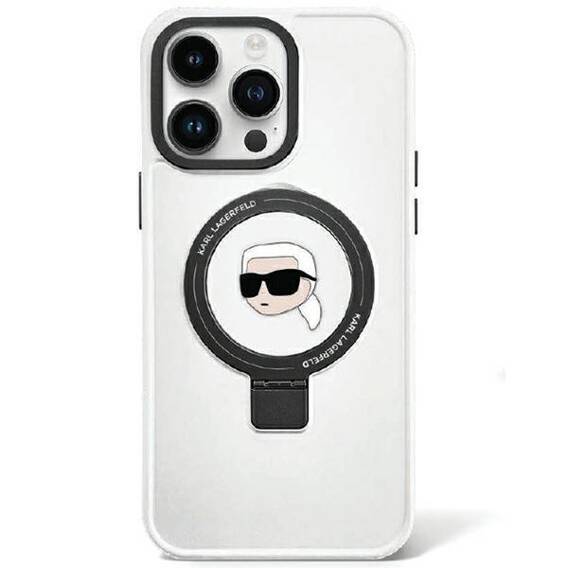 Original Case APPLE IPHONE 15 Karl Lagerfeld Hardcase Ring Stand Karl Head MagSafe (KLHMP15SHMRSKHH) white