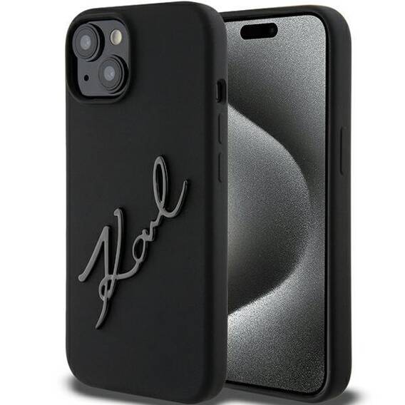 Original Case APPLE IPHONE 15 Karl Lagerfeld Hardcase Silicone Karl Script (KLHCP15SSKSBMCK) black