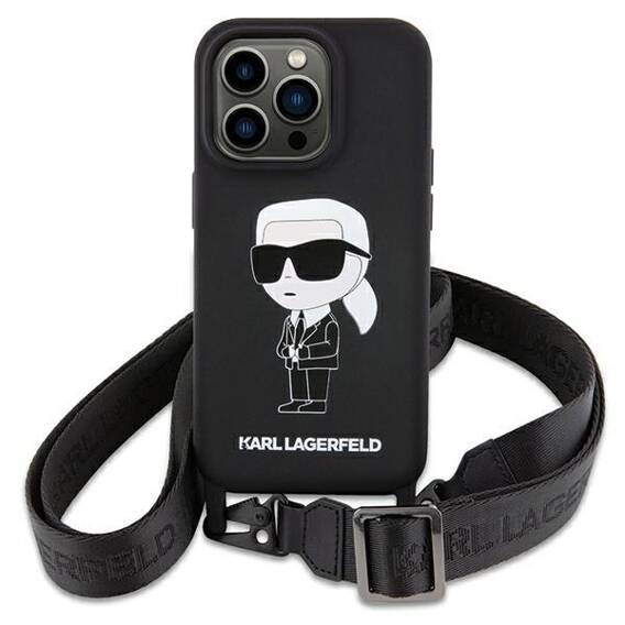 Original Case APPLE IPHONE 15 Karl Lagerfeld Hardcase czarny/black Crossbody Silicone Ikonik (KLHCP15SSCBSKNK) black