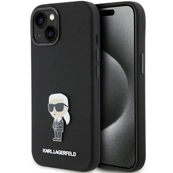 Original Case APPLE IPHONE 15 Karl Lagerfeld Silicone Ikonik Metal Pin (KLHCP15SSMHKNPK) black