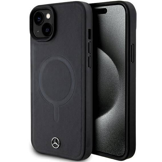 Original Case APPLE IPHONE 15 Mercedes Hardcase Smooth Leather MagSafe (MEHMP15S23RCMK) black