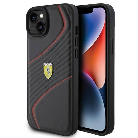 Original Case APPLE IPHONE 15 PLUS Ferrari Hardcase Twist Metal Logo (FEHCP15MPTWK) black