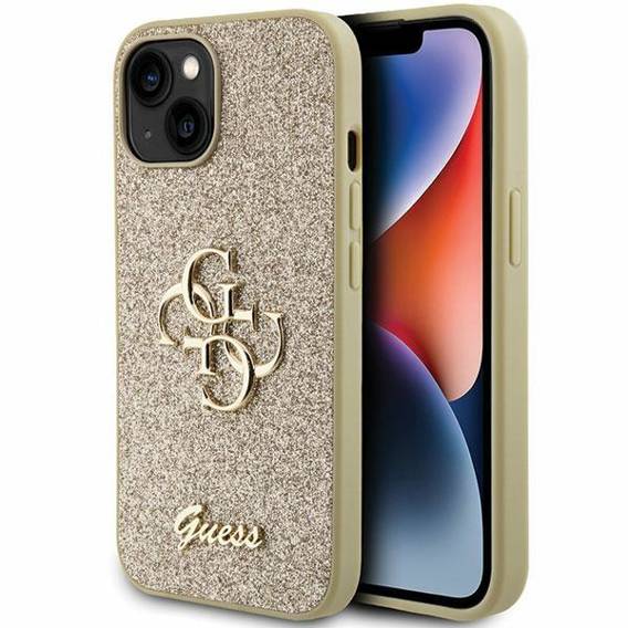 Original Case APPLE IPHONE 15 PLUS Guess Hardcase Glitter Script Big 4G (GUHCP15MHG4SGD) gold