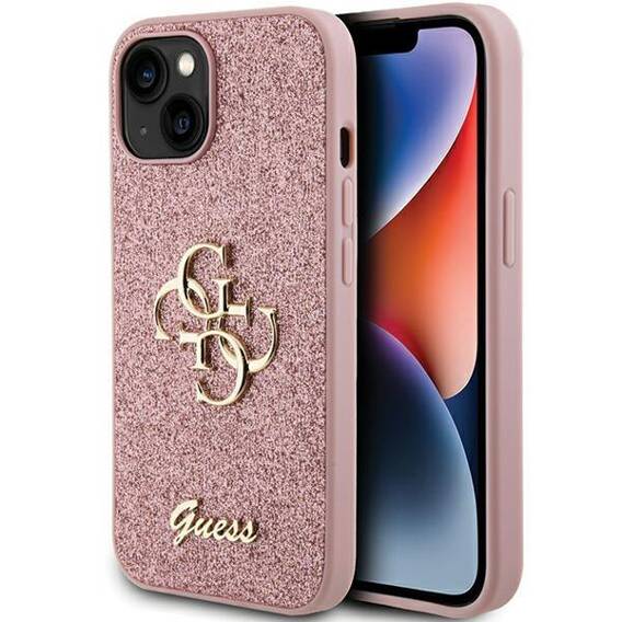 Original Case APPLE IPHONE 15 PLUS Guess Hardcase Glitter Script Big 4G (GUHCP15MHG4SGP) pink