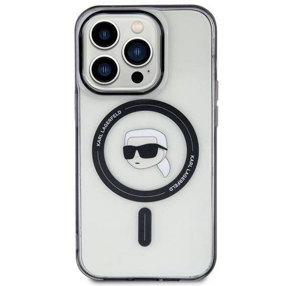 Original Case APPLE IPHONE 15 PLUS Karl Lagerfeld Hardcase IML Karl`s Head MagSafe (KLHMP15MHKHNOTK) transparent