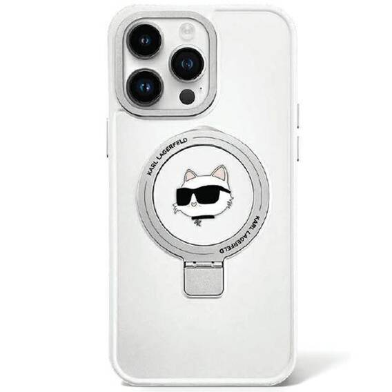 Original Case APPLE IPHONE 15 PLUS Karl Lagerfeld Hardcase Ring Stand Choupette Head MagSafe (KLHMP15MHMRSCHH) white