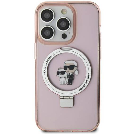 Original Case APPLE IPHONE 15 PLUS Karl Lagerfeld Hardcase Ring Stand Karl&Choupettte MagSafe (KLHMP15MHMRSKCP) pink