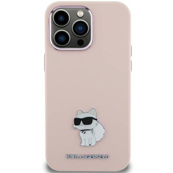 Original Case APPLE IPHONE 15 PLUS Karl Lagerfeld Silicone Choupette Metal Pin (KLHCP15MSMHCNPP) pink