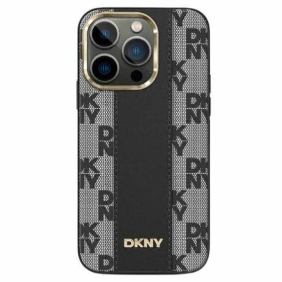 Original Case APPLE IPHONE 15 PRO DKNY Hardcase Leather Checkered Mono Pattern MagSafe (DKHMP15LPCPVSLK) black