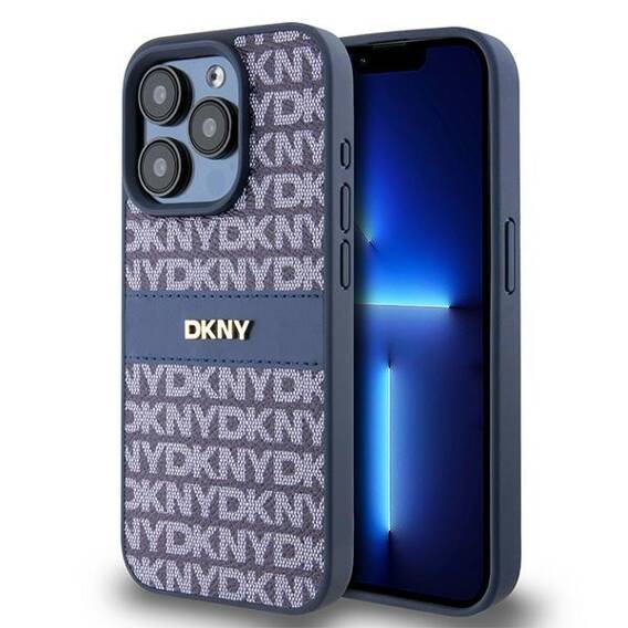 Original Case APPLE IPHONE 15 PRO DKNY Hardcase Leather Mono Stripe & Metal Logo (DKHCP15LPRTHSLB) blue