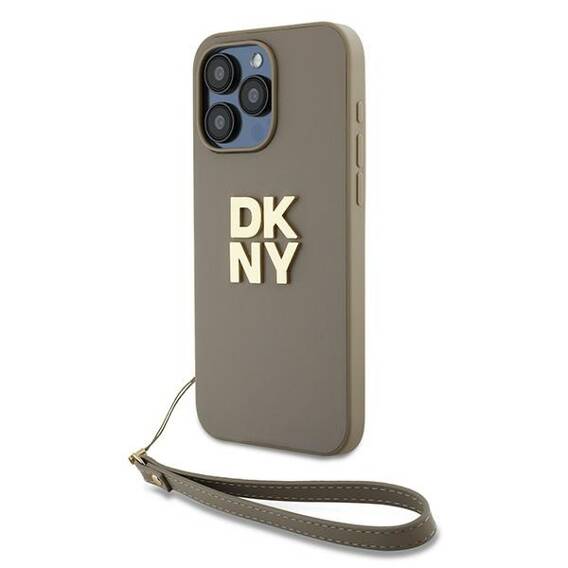 Original Case APPLE IPHONE 15 PRO DKNY Hardcase Wrist Strap Stock Logo (DKHCP15LPBSWSE) beige