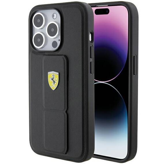 Original Case APPLE IPHONE 15 PRO Ferrari Hardcase Grip Stand (FEHCP15LGSPSIK) black