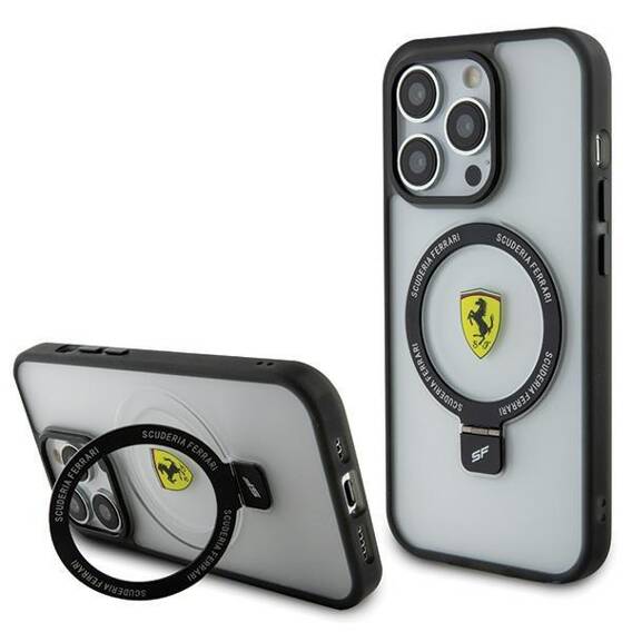 Original Case APPLE IPHONE 15 PRO Ferrari Hardcase Ring Stand 2023 Collection MagSafe (Fehmp15luscah) transparent