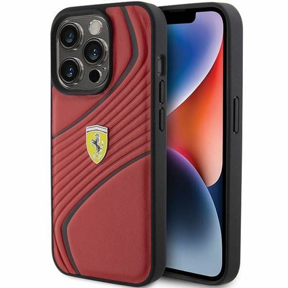 Original Case APPLE IPHONE 15 PRO Ferrari Hardcase Twist Metal Logo (FEHCP15LPTWR) red