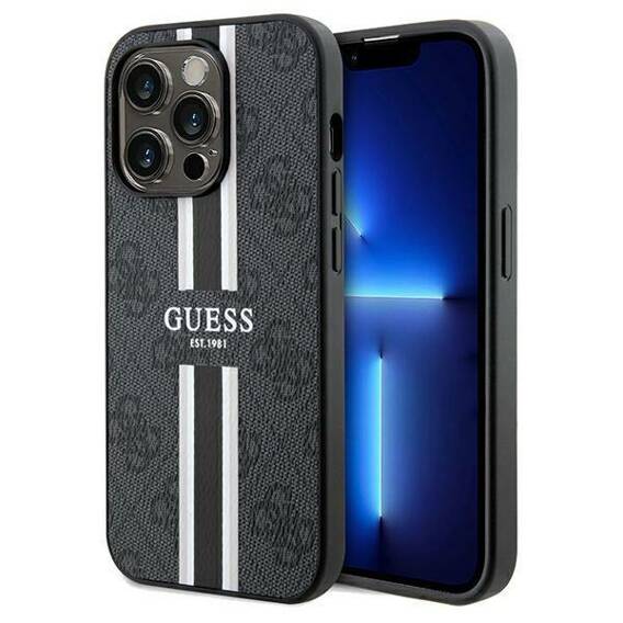 Original Case APPLE IPHONE 15 PRO Guess Hardcase 4G Printed Stripes MagSafe (GUHMP15LP4RPSK) black