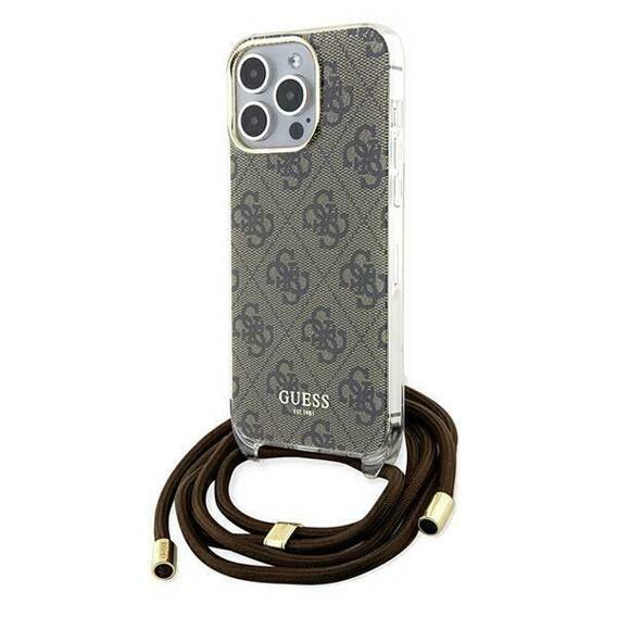 Original Case APPLE IPHONE 15 PRO Guess Hardcase Crossbody Cord 4G Print (GUHCP15LHC4SEW) brown