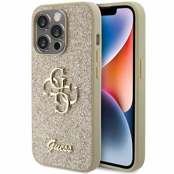 Original Case APPLE IPHONE 15 PRO Guess Hardcase Glitter Script Big 4G (GUHCP15LHG4SGD) gold