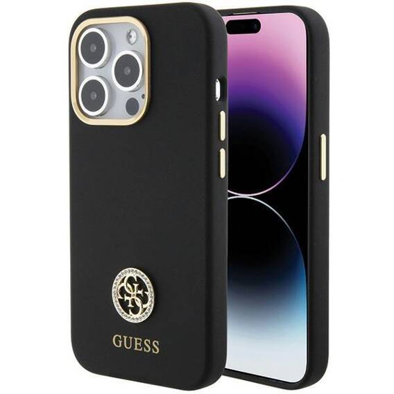 Original Case APPLE IPHONE 15 PRO Guess Hardcase Silicone Logo Strass 4G (GUHCP15LM4DGPK) black