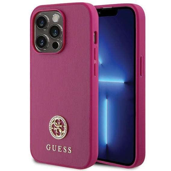 Original Case APPLE IPHONE 15 PRO Guess Hardcase Strass Metal Logo (GUHCP15LPS4DGPP) pink