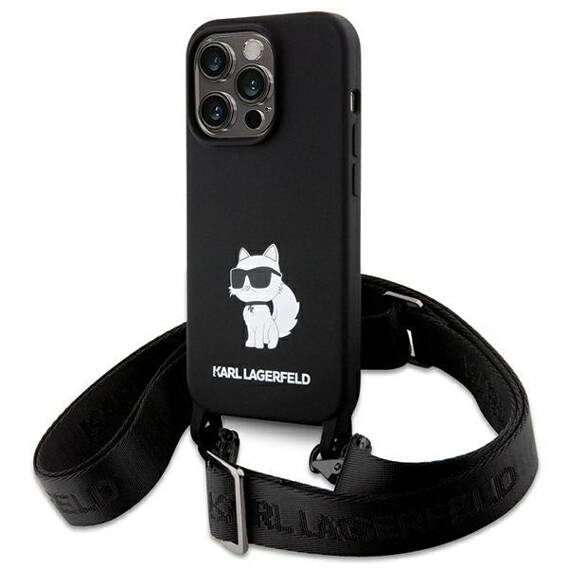 Original Case APPLE IPHONE 15 PRO Karl Lagerfeld Hardcase Crossbody Silicone Choupette (KLHCP15LSCBSCNK) black