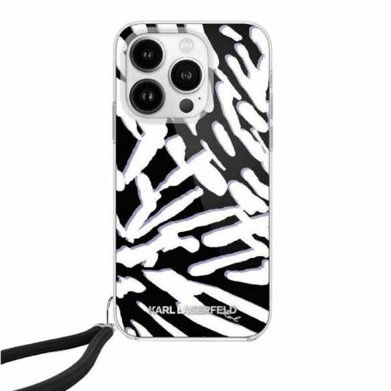 Original Case APPLE IPHONE 15 PRO Karl Lagerfeld Hardcase IML Zebra Pattern & Cord (KLHCP15LHZBPKCCK) black