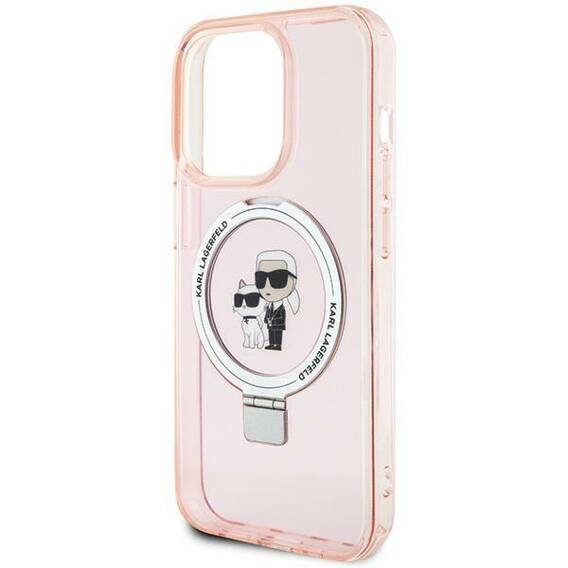 Original Case APPLE IPHONE 15 PRO Karl Lagerfeld Hardcase Ring Stand Karl&Choupettte MagSafe (Klhmp15lhmrskcp) pink