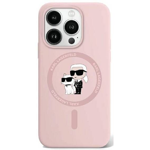 Original Case APPLE IPHONE 15 PRO Karl Lagerfeld Hardcase Silicone Karl & Choupette Magsafe (KLHMP15LSCMKCRHP) pink