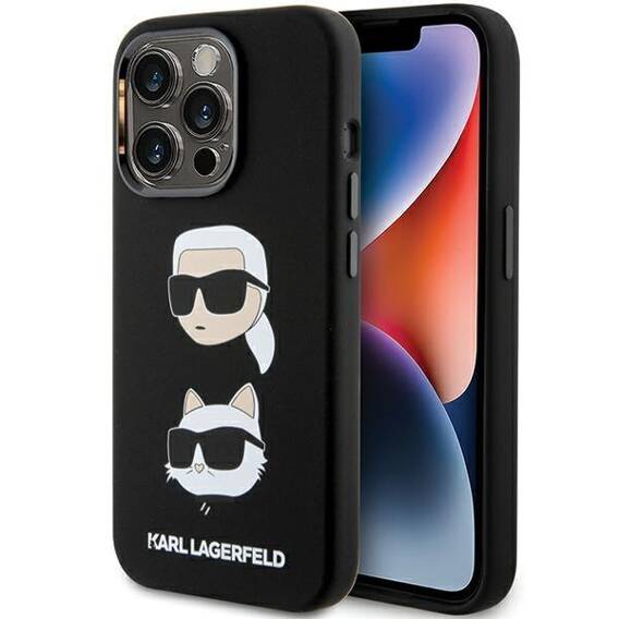 Original Case APPLE IPHONE 15 PRO Karl Lagerfeld Silicone Karl&Choupette Head (KLHCP15LSDHKCNK) black