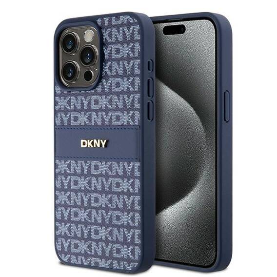 Original Case APPLE IPHONE 15 PRO MAX DKNY Hardcase Leather Mono Stripe & Metal Logo (DKHCP15XPRTHSLB) blue