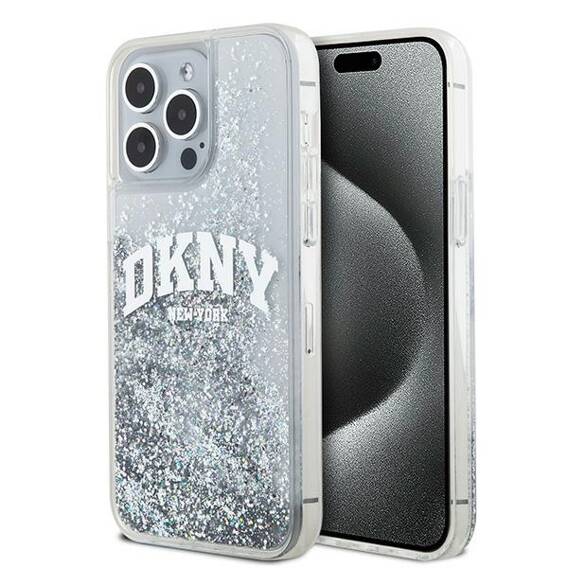 Original Case APPLE IPHONE 15 PRO MAX DKNY Hardcase Liquid Glitter Big Logo (DKHCP15XLBNAET) white