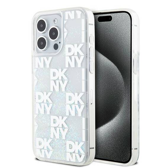 Original Case APPLE IPHONE 15 PRO MAX DKNY Hardcase Liquid Glitter Big Logo (DKHCP15XLCPEPT) white