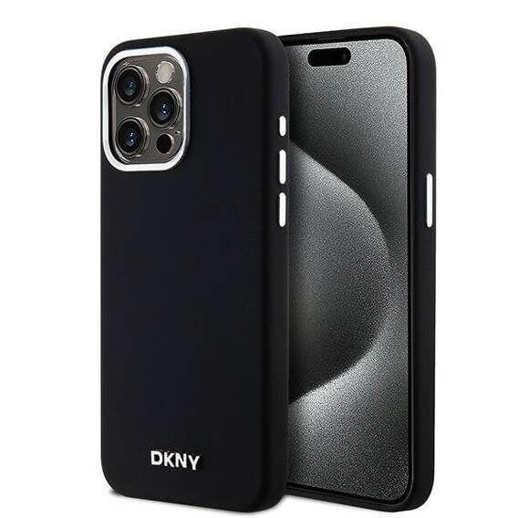 Original Case APPLE IPHONE 15 PRO MAX DKNY Hardcase Liquid Silicone Small Metal Logo MagSafe (DKHMP15XSMCHLK) black