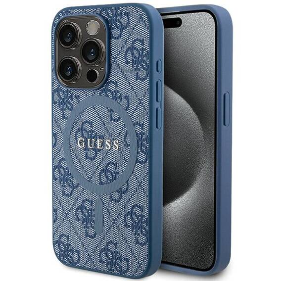 Original Case APPLE IPHONE 15 PRO MAX Guess Hardcase 4G Collection Leather Metal Logo MagSafe (GUHMP15XG4GFRB) blue