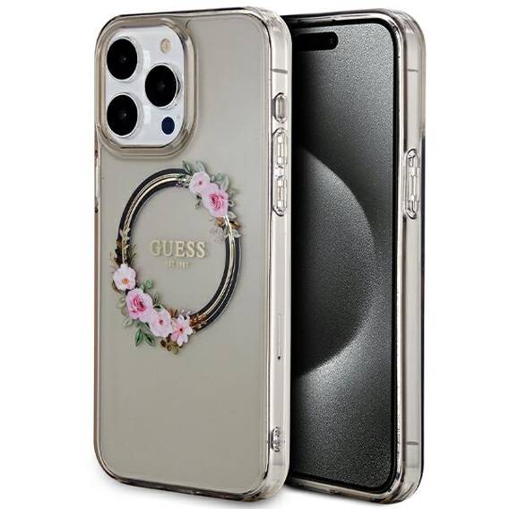 Original Case APPLE IPHONE 15 PRO MAX Guess Hardcase IML Flowers Wreatch MagSafe (GUHMP15XHFWFCK) black