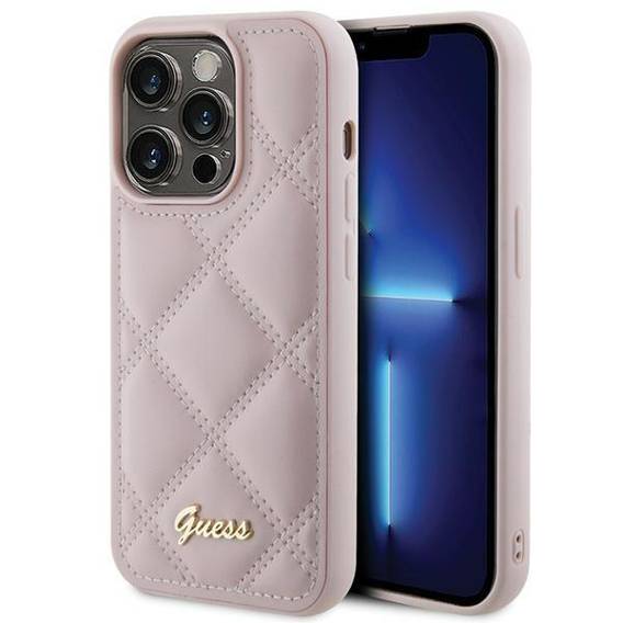 Original Case APPLE IPHONE 15 PRO MAX Guess Hardcase Quilted Metal Logo (GUHCP15XPSQSQSP) pink