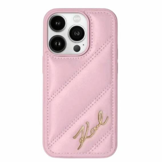 Original Case APPLE IPHONE 15 PRO MAX Karl Lagerfeld Diagonal Quilted Script (KLHCP15XPQDSMGP) pink