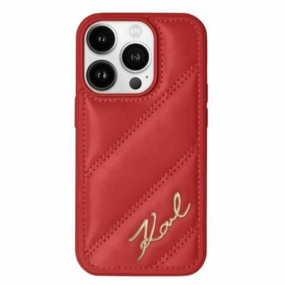 Original Case APPLE IPHONE 15 PRO MAX Karl Lagerfeld Diagonal Quilted Script (KLHCP15XPQDSMGR) red