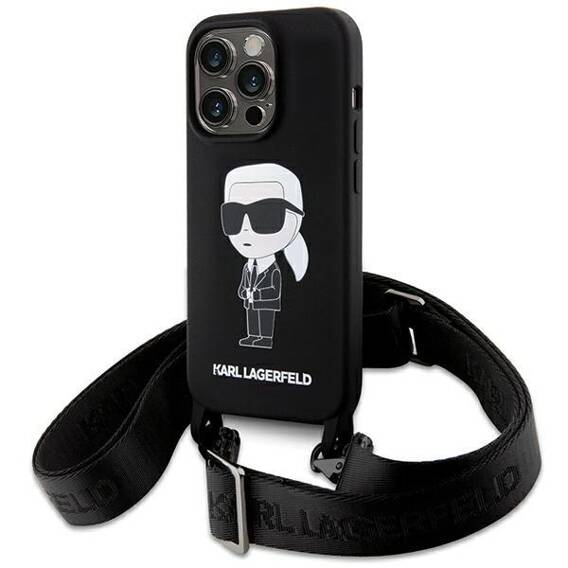 Original Case APPLE IPHONE 15 PRO MAX Karl Lagerfeld Hardcase czarny/black Crossbody Silicone Ikonik (Klhcp15xcbsknk) black