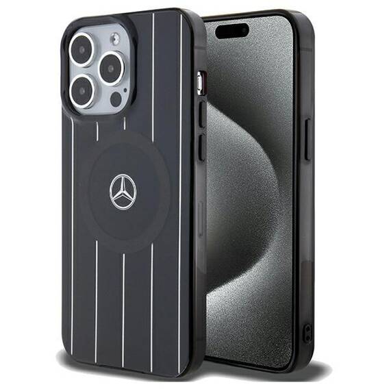 Original Case APPLE IPHONE 15 PRO Mercedes Hardcase Double Layer Crossed Lines MagSafe (MEHMP15L23HRSK) black