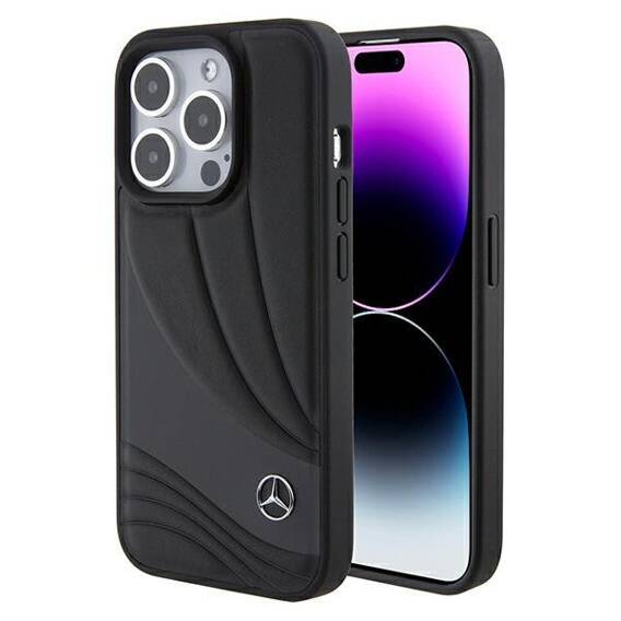 Original Case APPLE IPHONE 15 PRO Mercedes Hardcase Leather Wave Patern (MEHCP15L8ROLK) black