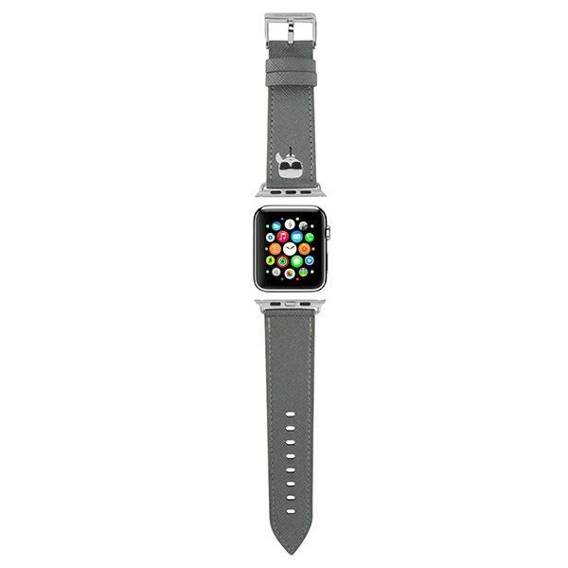 Original Case APPLE WATCH 38 / 40 / 41 MM Karl Lagerfeld Strap Saffiano Karl Heads (KLAWMOKHG) silver