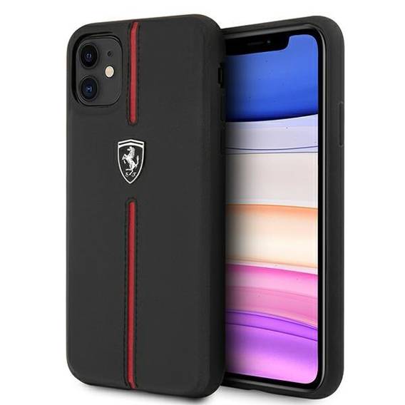 Original Case IPHONE 11 Ferrari Hardcase Off Track Leather Nylon Stripe (FEOMSHCN61BK) black