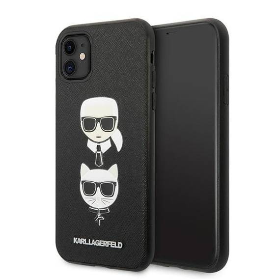 Original Case IPHONE 11 Karl Lagerfeld Hardcase Saffiano Ikonik Karl&Choupette Head black